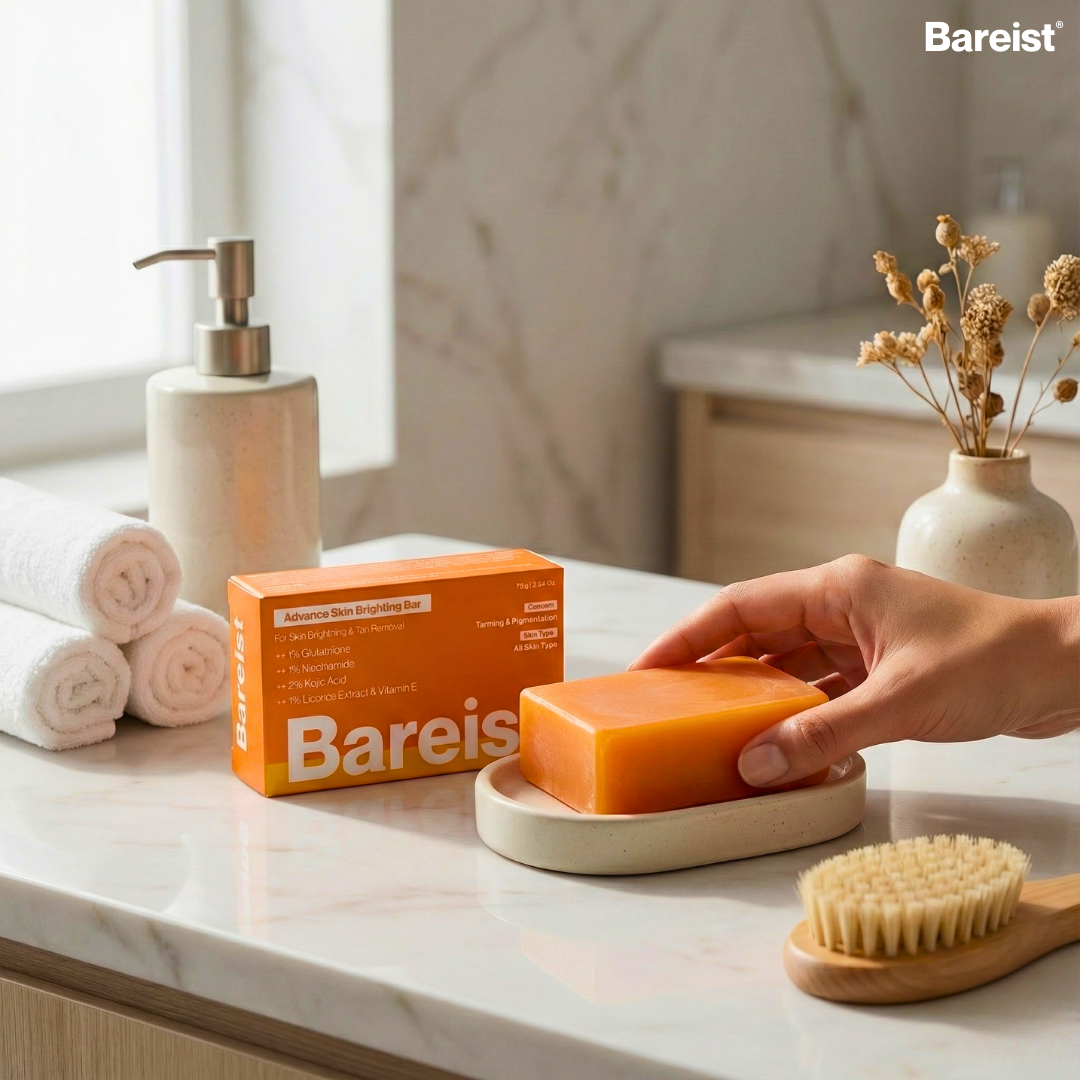 Bareist® Skin Brightening Bar | 2% Kojic Acid, 1% Glutathione, 1% Niacinamide | Reduce Dark Spots, Tan & Pigmentation | For Men & Women
